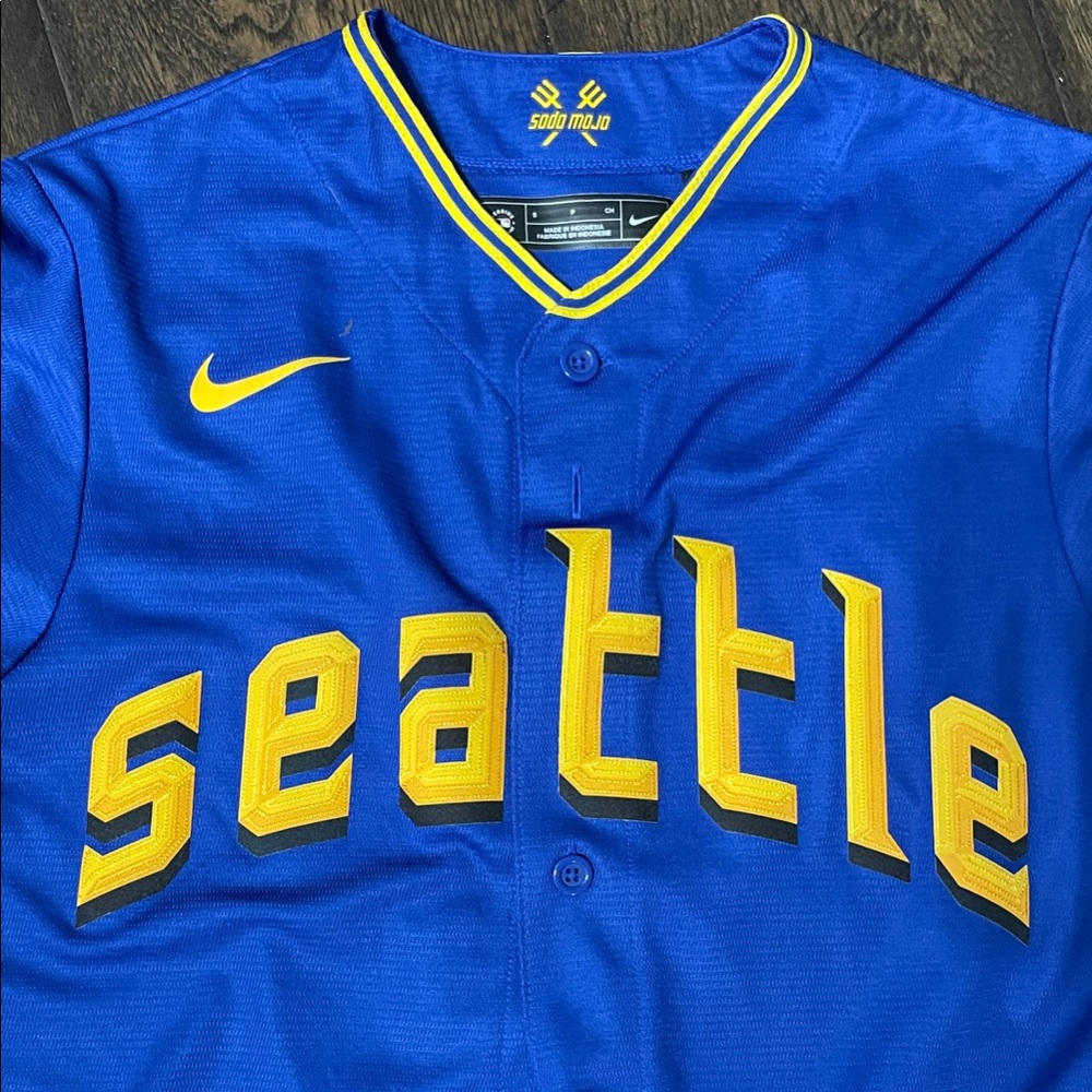 Nike Royal Blue and Yellow Seattle Baseball Jersey-  Griffey